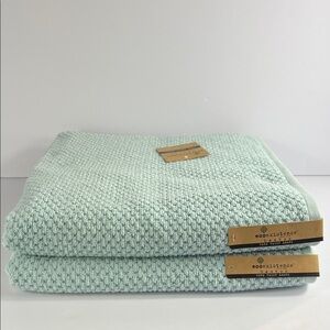 Ecoexistence Bamboo Bath Towels Blue (green) Waffle Soft Cotton Set of 2 NEW